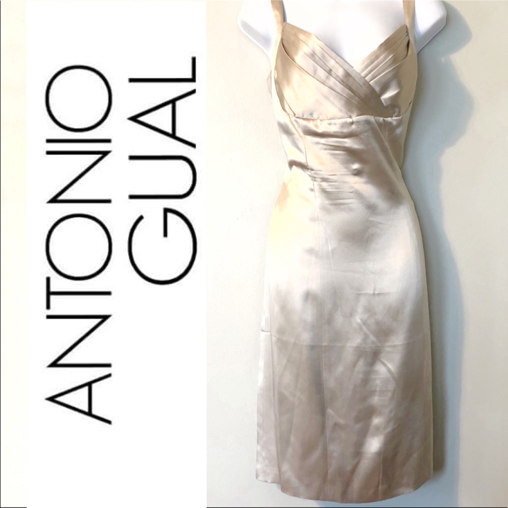 EUC Antonio Gual Champagne Silk Bridal Formal Gown - Picture 1 of 7